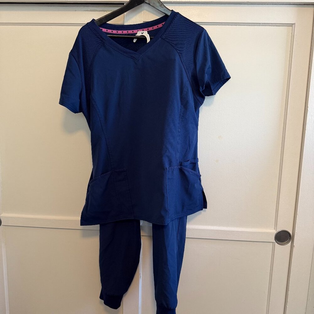 Nurse Scrub Set Navy Blue - Top Size M Bottom Size Petite M - For Shorter Height